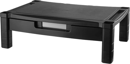 Kantek Wide Deluxe Two-Level Monitor Stand With Drawer, 20" X 13.25" X 3" To 6.5", Black, Supports 50 Lbs