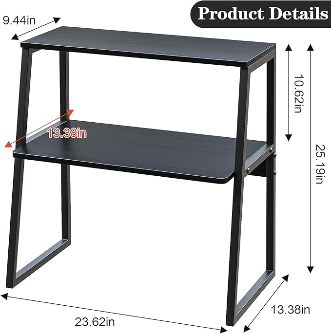 Printer Stand, Desktop Printer Shelf, 3 Tier Desk Shelf for top of Desk, Large Printer Stands Office Organization Shelves for Home Office Printer Fax Book, Black