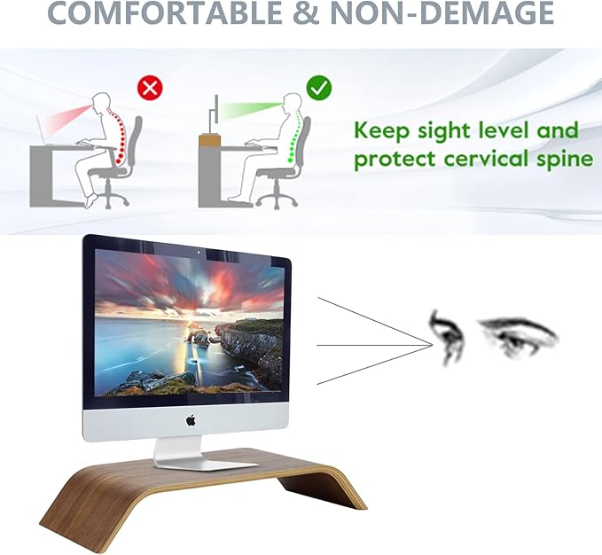 SAMDI Wooden Computer Monitor Stand Save Space Desktop Riser for Computers LCD Monitors Laptop PC iMac Notebook Apple MacBook(Black Walnut)