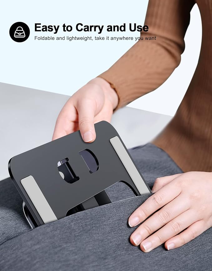 Foldable Laptop Stand, Height Adjustable Ergonomic Computer Stand for Desk, Aluminum Portable Laptop Riser Notebook Holder Mount Compatible with MacBook Pro Air, HP, Dell 10-16" (Black)