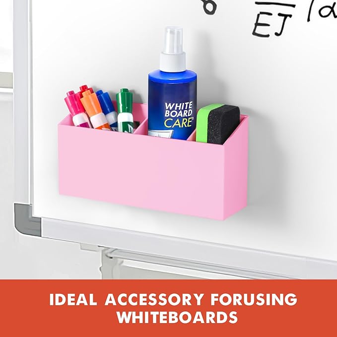 Magnetic Dry Erase Marker Holder, Acrylic Magnet Pen Holder for Whiteboard, Refrigerator, Magnetic Fridge Organizer for Office, Classroom, Whiteboard Maker Holder, Locker Organizer-Pink