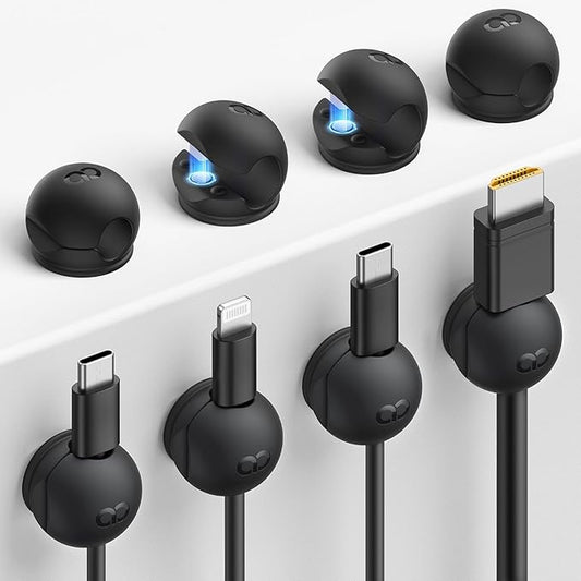 8Pack Magnetic Cord Organizer Clips - Lamicall [Mini-Soft Silicone] Cable Management for Phone Charger Cord, Durable Adhesive Cable Holder for Desk Nightstand, Home Office Organizer Gadget Accessories