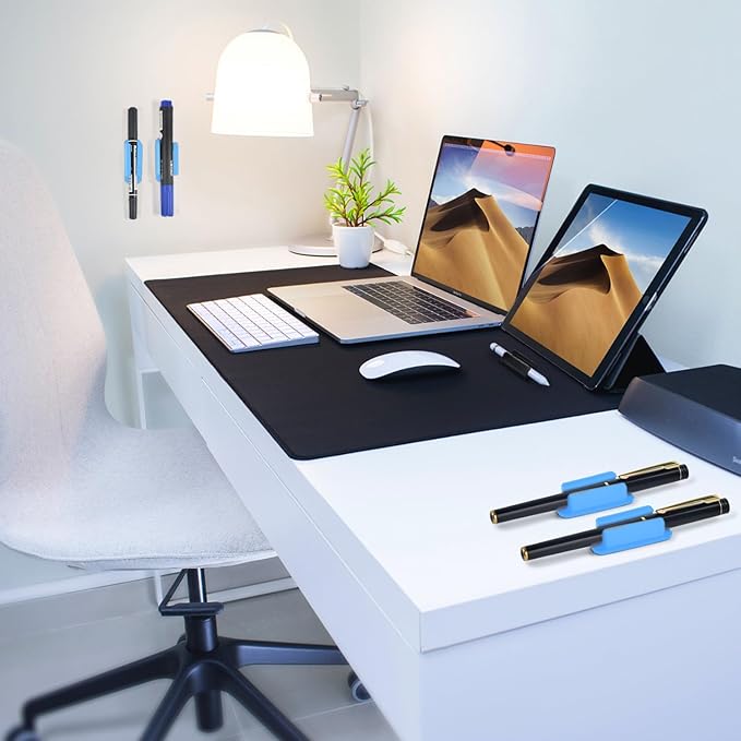 20 Pack Pen Holder Silicone,Adhesive Pen Holder for Desk,Marker Clip for Classroom Office Desk Accessories, Pencil Holder with 20 Double Sided Extra Sticky Tape (Blue)