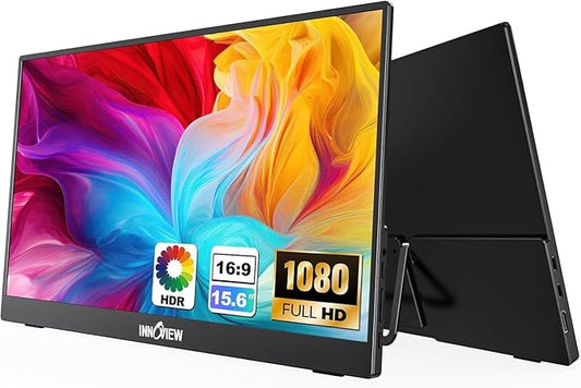 InnoView 15.6'' Portable Monitor for Laptop FHD 1080P USB-C Travel Monitors Built-in 90° Adjustable Stand Without Bag, HDR IPS Portable Laptop Monitor for MacBook PC Phone Xbox PS4/5 Switch