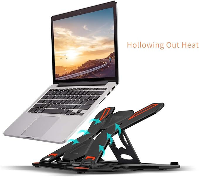 Ergonomic Adjustable Laptop Stand for Desk with Phone Holder & 360° Rotation - Foldable Portable Stand for 10-17" Laptops, MacBook Pro 16", Gaming Laptops, Tablets | Heavy-Duty & Ventilated Design