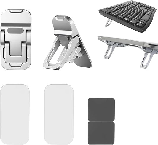 2 Pcs Laptop Legs Zinc Alloy Mini Foldable Laptop Stand Self-Adhesive Laptops Stands with 2 Adjustable Angles Invisible Computer Keyboard Stand Portable Keyboard Riser for Desk Most Keyboards (Silver)