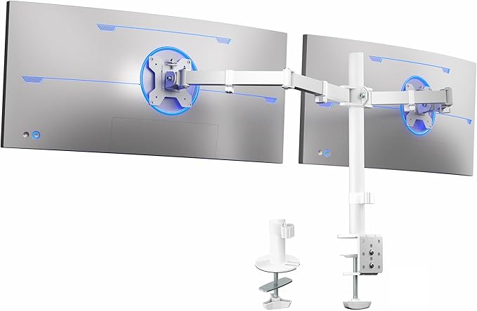 VIVO Dual Ultrawide Monitor Desk Mount, Heavy Duty Fully Adjustable Steel Stand, Holds 2 Computer Screens up to 38 inches and Max 22lbs Each, White, STAND-V038W