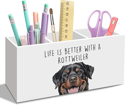 Rottweiler Dog Gifts Pen Pencil Holder for Desk, Funny Rottweilers Dog Lovers Gift Office Desk Accessories, Life Is Better with a Rottweiler Pen Holders Organizer for Women Bathroom Decor