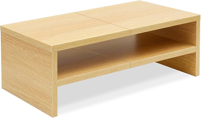 TEAMIX 2 Tiers Desktop Monitor Stand Riser 20 Inch Printer Stand with Storage Small TV Riser Laptop Wooden Desk Organizer Shelf Bookshelf Maple (Natural Maple, 2 Tiers)