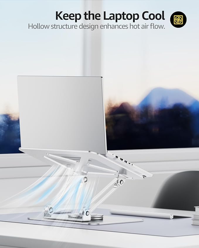 Urmust Laptop Stand for Desk with 360 Rotating Base, Ergonomic Adjustable Laptop Riser for Laptops 10 to 16 Inches