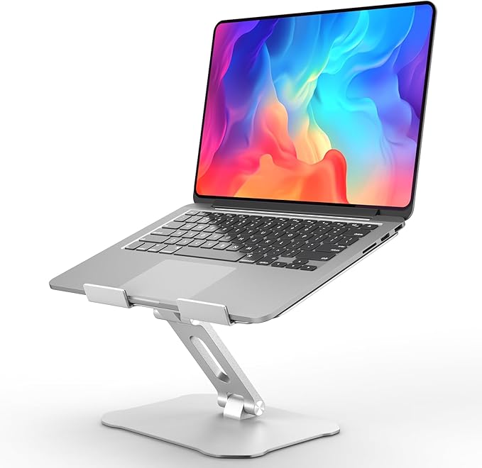 Laptop Stand for Desk, Ergonomic Adjustable Laptop Riser Holder, Foldable Portable Computer Notebook Stand Compatible with 10-16” MacBook Pro/Air, Dell, HP (Silver)