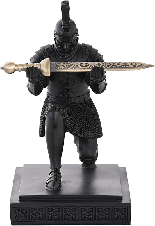 Roman Praetorian Warrior Knight Pen Holder Desk Ornament Resin Pencil Holder Desk Accessories and Organizer for Office with a Letter Opener (Black)
