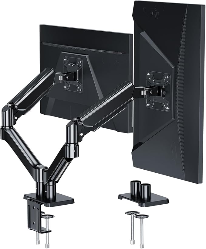 Dual Monitor Arm Desk Mount for 13-32 Inch Computer Screens, Full Adjustable Dual Monitor Stand Supports 4.4-19.8 lbs Computer Desk Mount, 75/100mm VESA Mount with C Clamp, Black
