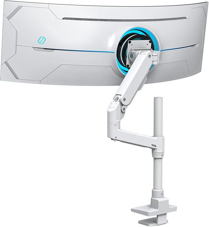 BEWISER Heavy Duty Monitor Arm for 34-57 inches Screens,Weight Capacity Up to 44 lbs,Full Motion Height Swivel Adjustable Ultrawide Monitor Arm (White)