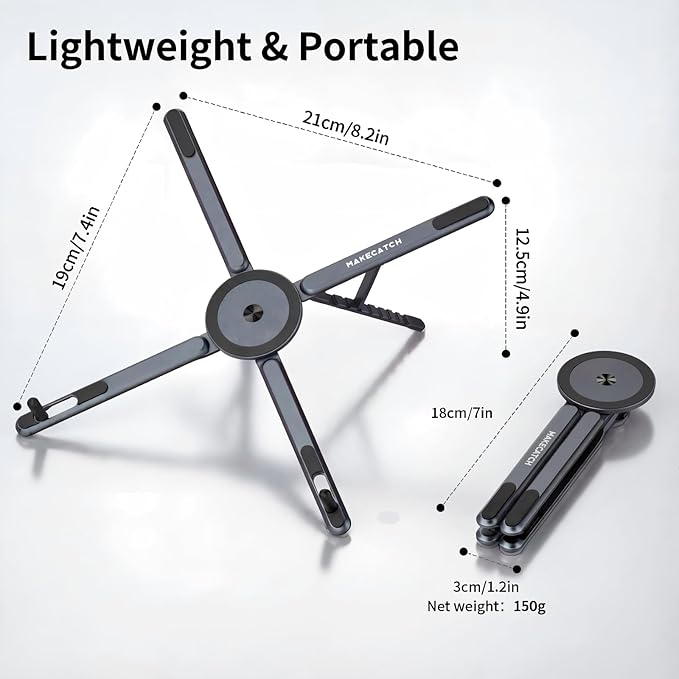 Adjustable Laptop Stand for Desk, MagSafe Compatible Portable Foldable Computer Riser for MacBook, iPhone, iPad, Tablet - Lightweight Aluminum, N52 Magnetic Grip, Perfect for Office, Home, Traveling