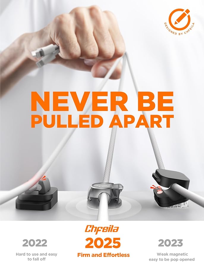 12Pack Cable Clips - Chfeila Latest Dual Spring Cord Organizer with Clasp Lock, [Max Stability] Desk Cable Management, Adhesive Phone Charging Wire Holder for Nightstand/Car/Wall, Office Accessory