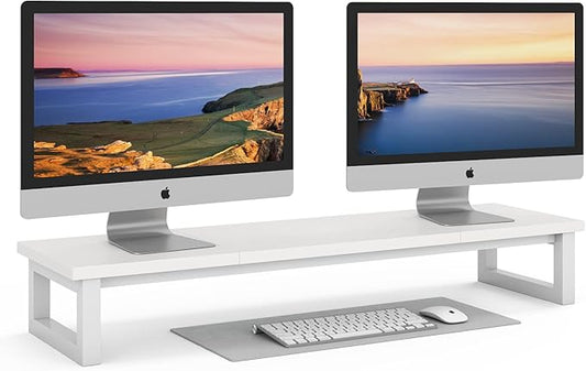 YAOHUOO Dual Monitor Stand Riser, 39Inch Large Monitor Stands for 2 Monitors, Computer Monitor Stand, Wooden Desktop Oraganizer Shelf for Office Desk Computer,Laptop,TV