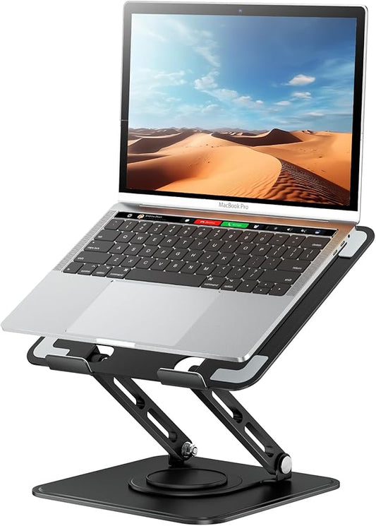 tounee Laptop Stand for Desk, Adjustable Computer Stand Holder with 360° Rotating Base, Ergonomic Laptop Riser Compatible with MacBook Pro Air, All Laptops 10-16"-Black