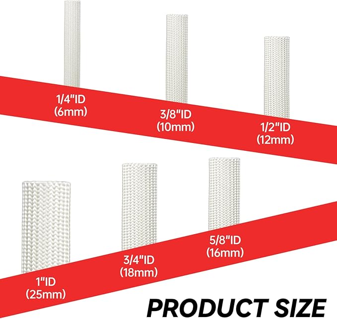 Braided Fiberglass Sleeve, 10ft High Temp Cable Sleeve, Flexible Cable Management Cable Protector for Car Wire Loom Protection (White, 3/4")