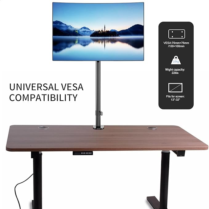 Pholiten Single Tall Monitor Stand Desk Mount，Extra Tall 31 Inch Fully Adjustable Monitor Mount for 13-32 Inch LCD Screen,Holds up to 22lbs