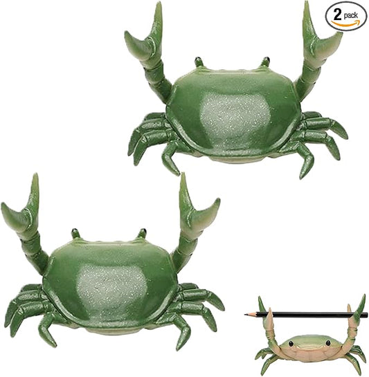 2-Pack Crab Pen Holder for Desk, Weightlifting Crabs Desk Pen Organizer, Cute Pencil Holder Desktop Organizer Storage Accessories, Funny Desk Decor for School, Home, Office Supplies (2PCS-Green)