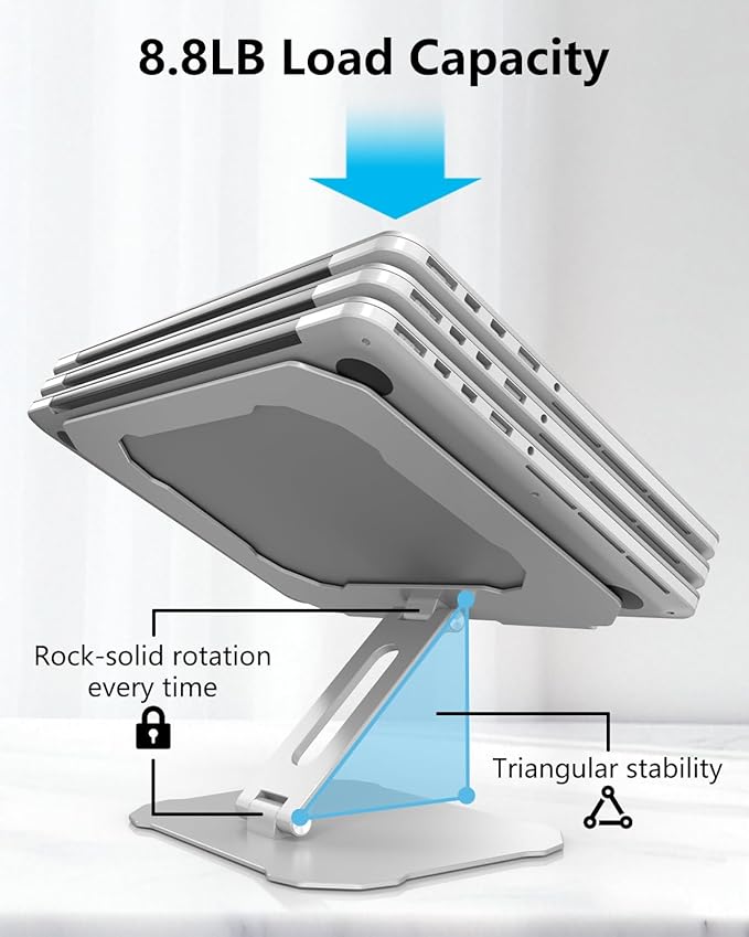 Laptop Stand for Desk, Ergonomic Adjustable Laptop Riser Holder, Foldable Portable Computer Notebook Stand Compatible with 10-16” MacBook Pro/Air, Dell, HP (Silver)