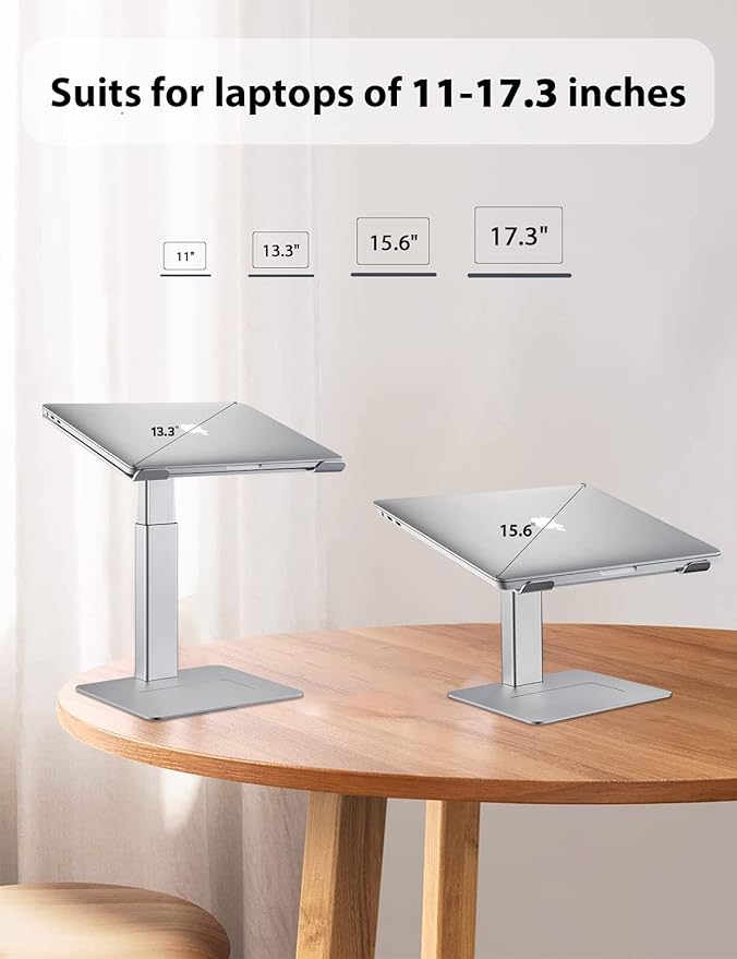 Laptop Stand for Desk, Ergonomic Sitting and Standing Laptop Riser for Notebook MacBook 11-17 Inches，DJ Laptop Stand Adjustable Height from 7-15 Inches Aluminum(Silver)