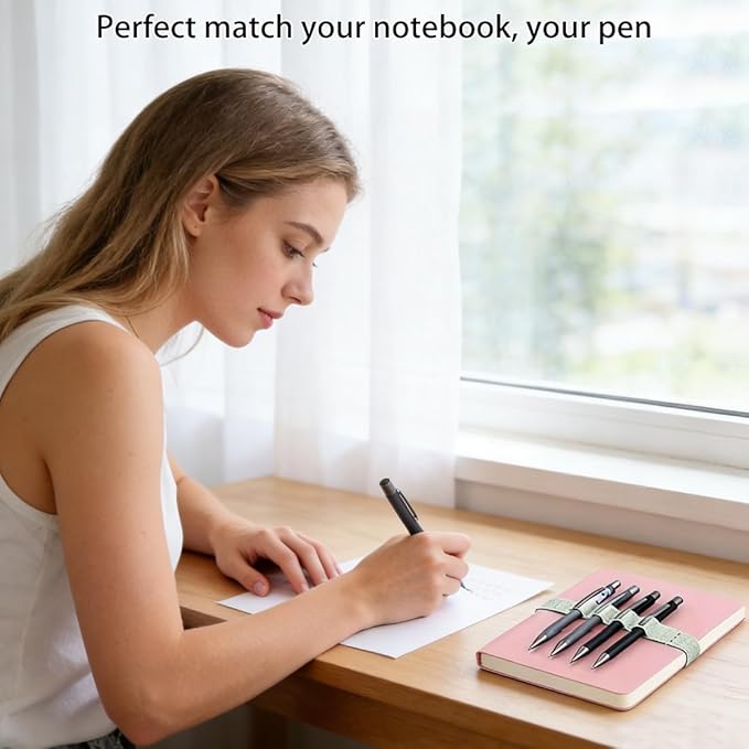 4-Pack Pen Loop Holder, Elastic Pen Loops for Notebook, Journaling, Office, Stretchable Pencil Organizer, Anti-Loss Desk Accessories (Green)