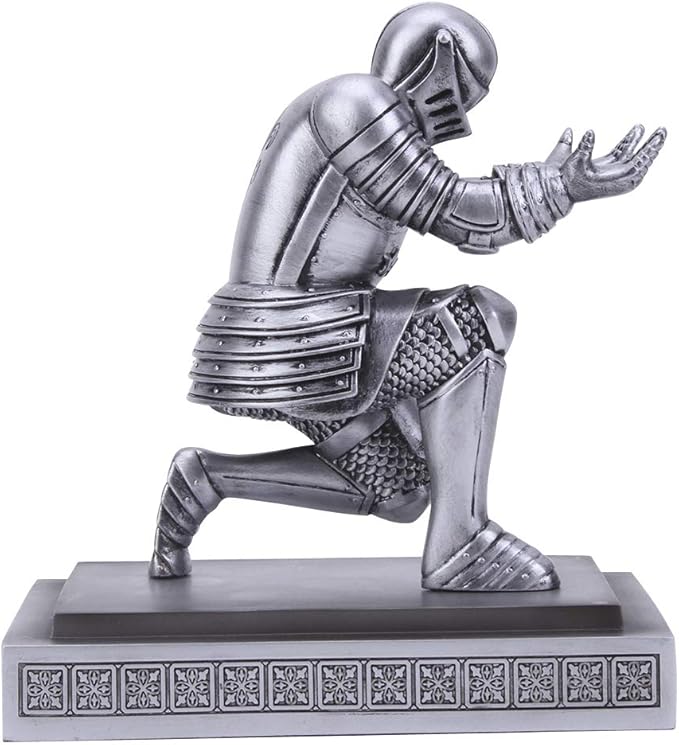 Knight Pen Holder Desk Organizers and Accessories Desk Decor Resin Pen Holder as Gift with a Cool Pen for Office and Home (Silver)