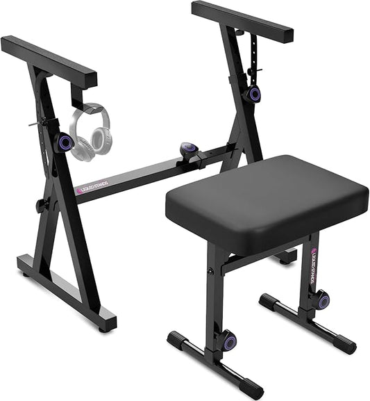 Liquid Stands Portable Heavy Duty Digital Piano Stand & Bench Set - Adjustable Keyboard Music Stand & Seat for 54-88 Key Electric Pianos