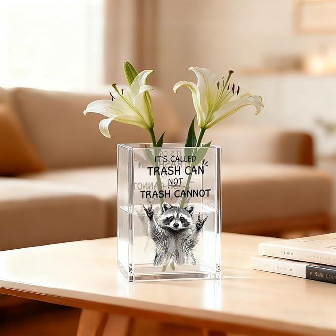 It's Called Trash Can Acrylic Cosmetic Organizer Pen Holder, Funny Acrylic Desk Holder Cup for Pen Pencil, Humor Office Gifts for Coworker Friend, Sarcastic Gifts for Racoon Lovers Leader Staff