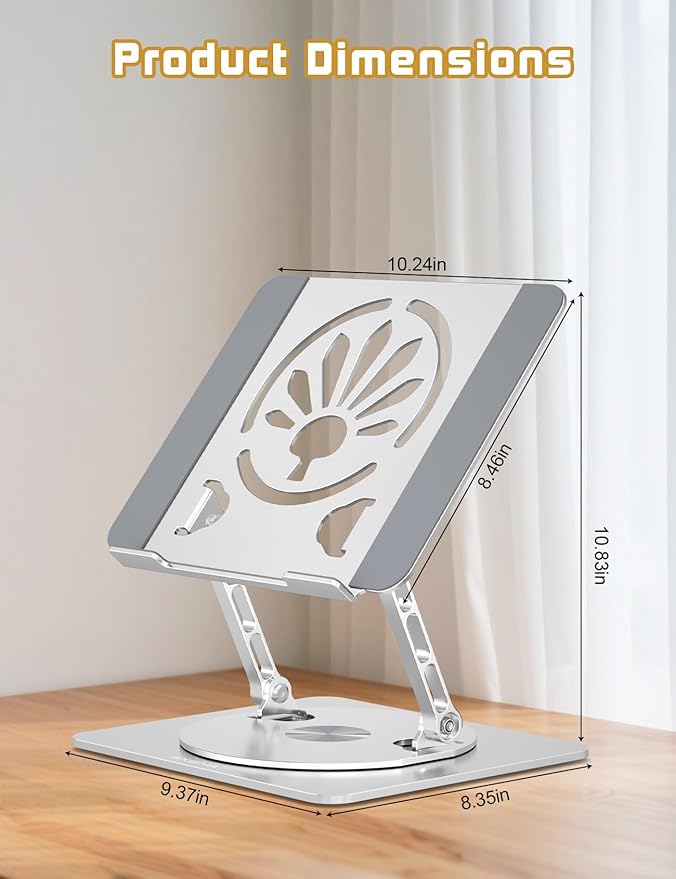 Adjustable Laptop Stand for Desk-360° Rotating Foldable Laptop Holder Ergonomic Laptop Riser for MacBook Pro/Air Dell HP Lenovo Notebook up to 16.3",Silver