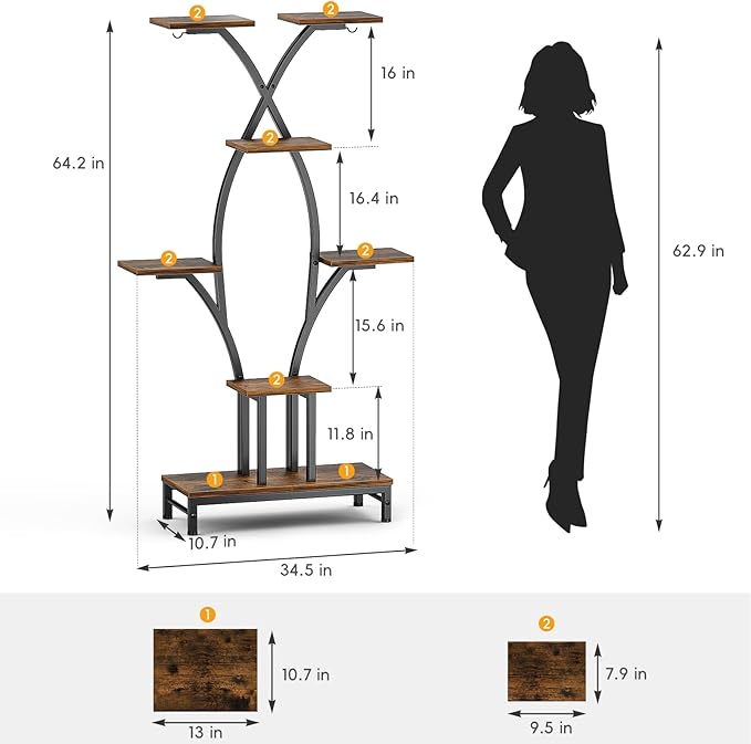 Plant Stand Indoor with Grow Lights - 7 Tiered Metal Corner Shelf for Multiple Plants, 63" Corner Plant Stand for Indoor Plants, X-Shaped Plant Rack for Home, Living Room, Office & Patio Decor