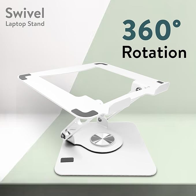 Uncaged Ergonomics Swivel Laptop Stand for Desk, Adjustable Computer iPad Stand for Desk w/ 360 Rotation, Portable Laptop Holder for Home Office Ergonomic Supplies (White)