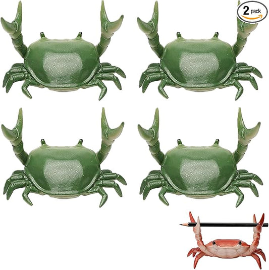 2-Pack Crab Pen Holder for Desk, Weightlifting Crabs Desk Pen Organizer, Cute Pencil Holder Desktop Organizer Storage Accessories, Funny Desk Decor for School, Home, Office Supplies (4PCS-Green)