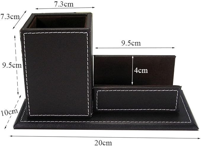 KINGFOM PU Leather Desk Organizer and Accessories, Pencil Holder for Desk with Business Cards Stand, School Office Supplies Collection Caddy Black
