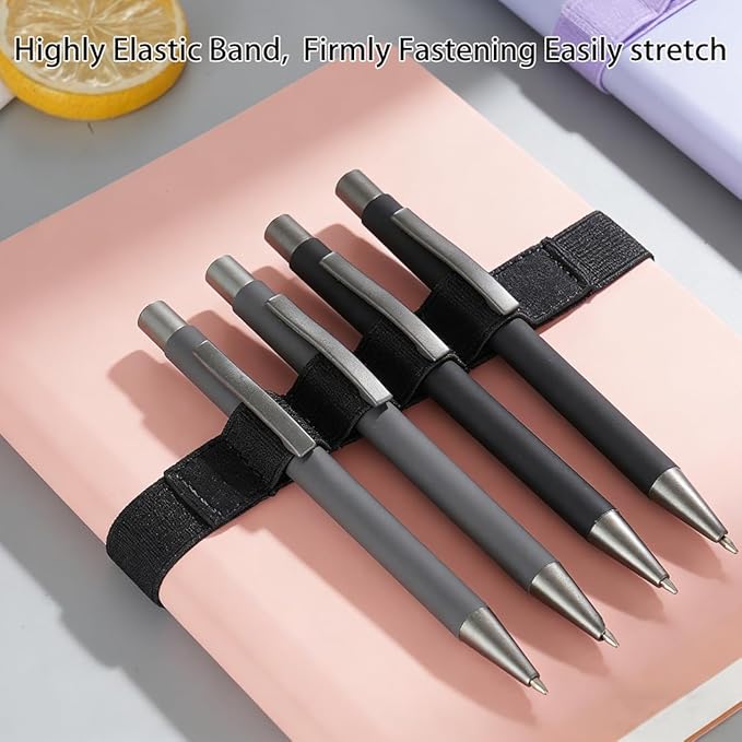 4-Pack Pen Loop Holder, Elastic Pen Loops for Notebook, Journaling, Office, Stretchable Pencil Organizer, Anti-Loss Desk Accessories (Black)