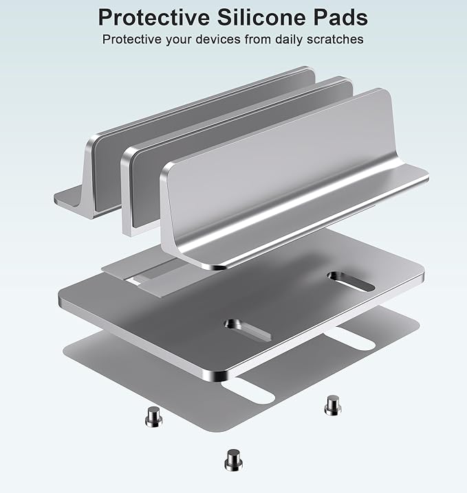 Vertical Laptop Stand, Adjustable 2 Slot Aluminum Desktop Holde(Up to 17.3 inch), Fits All MacBook/Microsoft Surface/HP/Dell/ChromeBook/iPad and Gaming Laptops (Grey)