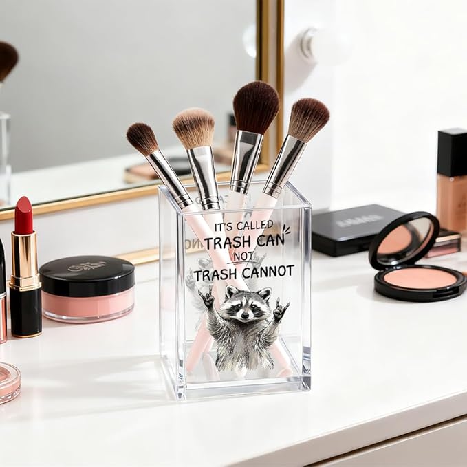 It's Called Trash Can Acrylic Cosmetic Organizer Pen Holder, Funny Acrylic Desk Holder Cup for Pen Pencil, Humor Office Gifts for Coworker Friend, Sarcastic Gifts for Racoon Lovers Leader Staff