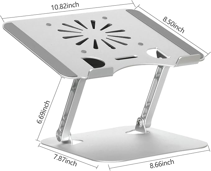 Adjustable Laptop Stand with Cooling Fan, Aluminium Alloy Multi-Angle Computer Holder for Desk, Portable Notebook Metal Mount Compatible with MacBook, Air, Pro, Dell, Alienware All Laptops 11"-17.3"