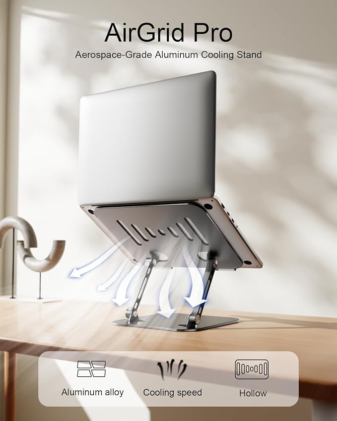 Adjustable Laptop Stand, Aluminum Portable Laptop Riser for Desk Foldable, Ergonomic Computer Notebook Stand Holder for MacBook Air Pro, Dell XPS, HP and All 10–17 Inch Laptops, Black