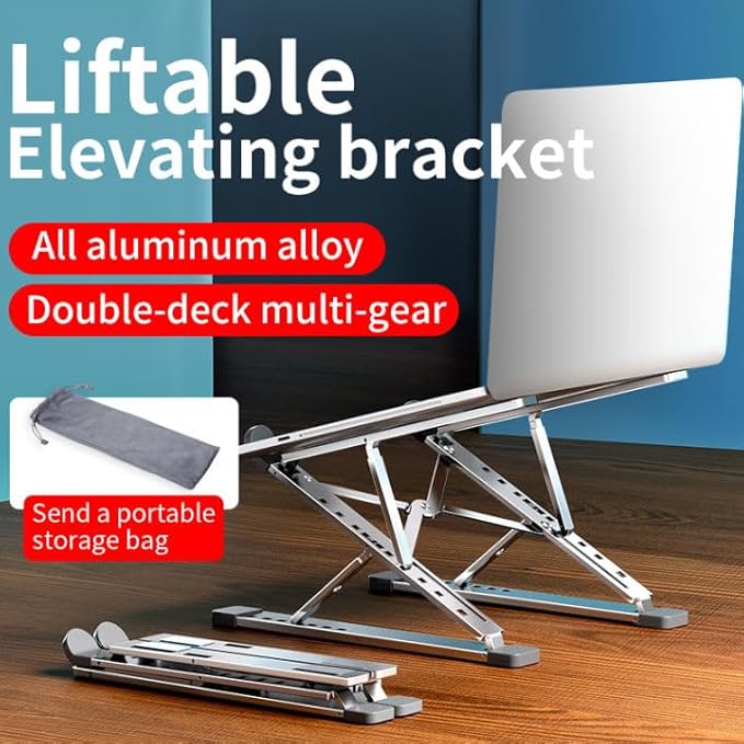 Adjustable Laptop Stand for Desk Portable Notebook Stand Aluminum Computer Holder for Desk Compatible with Lenovo，MacBook Air Pro, Dell XPS, HP，All 10-17.3‘’ Laptops-Silver