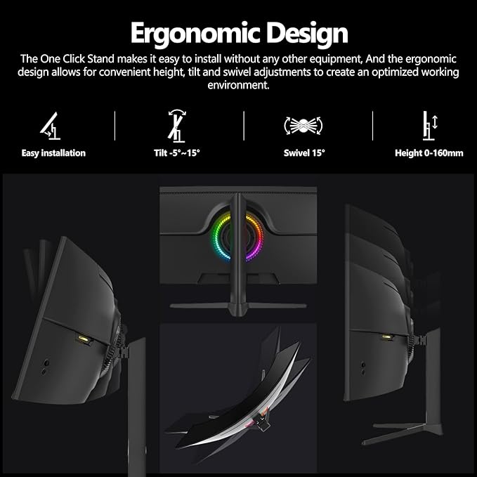 Gawfolk 49 Inch Curved Gaming Monitor,1500R PC Screen 120hz DQHD 5120x1440, Computer Screen for Home Office Business, DP, HDMI, Support Wall Mount 100x100mm