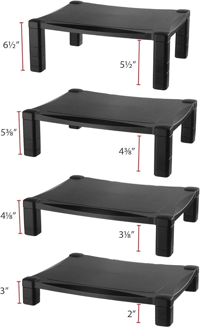 Kantek Single-Level Monitor Stand, 17" X 13.25" X 3" To 6.5", Black, Supports 50 Lbs