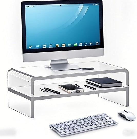 Acrylic Monitor Stand, 2 Tier Computer Monitor Stand Riser，20 inch Acrylic Computer Monitor Stand Riser for iMac, PC, Desktop, Laptop, TV Screen with Extra Storage Space Home Office