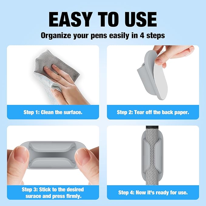 Adhesive Pencil Holders for Desk Silicone Pen Holder Organizer for Desk Accessories,Teacher Supplies for Classroom, Office, School Accessories,Notebook, WallS or Clipboards（10PCS,Grey）