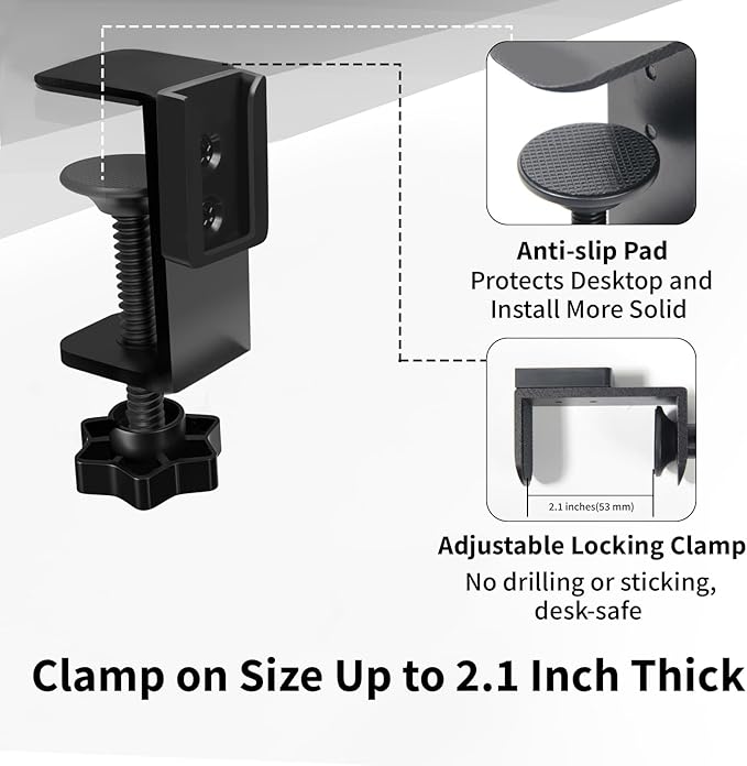 OOKUU 3-in-1 Desk Organizer - Large Desk Cup Holder Clamp, Pencil Holder and Phone Stand - Detachable Anti-Spill Table Cup Holder, Office & PC Gaming Desk Accessories for Cup, Phone and Pen (Black)