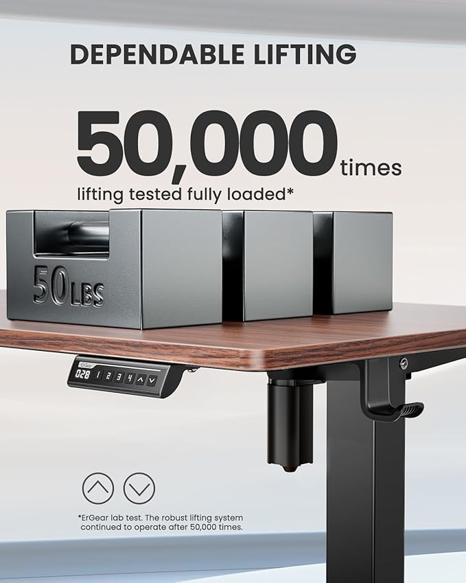 ErGear Electric Standing Desk, 44 x 24 Inches Height Adjustable Stand up Desk, Sit Stand Home Office Desk, with Two-Piece Desktop (Espresso)