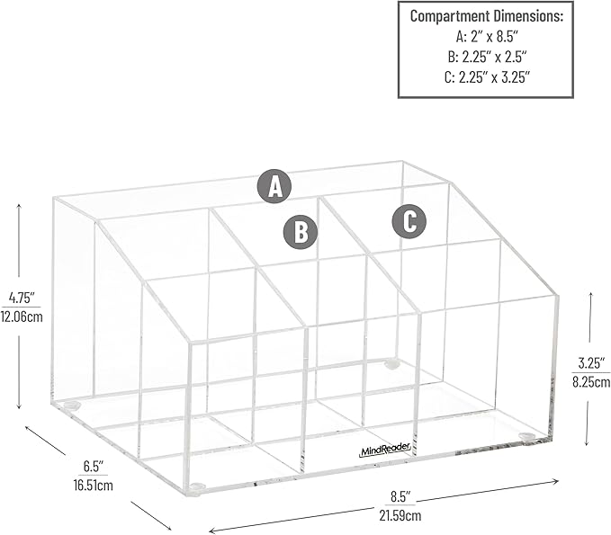 Mind Reader Desktop Organizer, 7-compartment, Office Essentials, Modern, Office, Acrylic, Clear