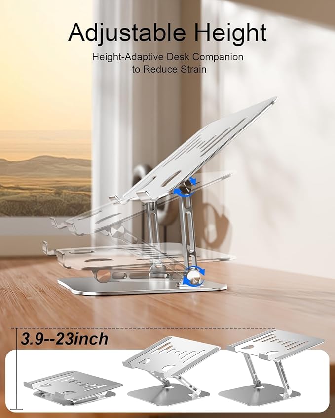 Laptop Stand for Desk Adjustable Height Portable Laptop Riser Aluminum Laptop Stand for Desk Foldable with Ergonomic 10-17" Silver